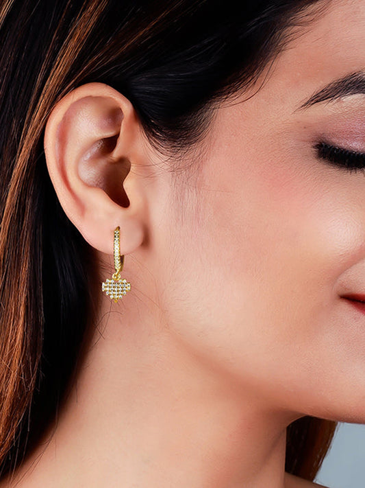 Golden Hanging Heart Hoop Earrings