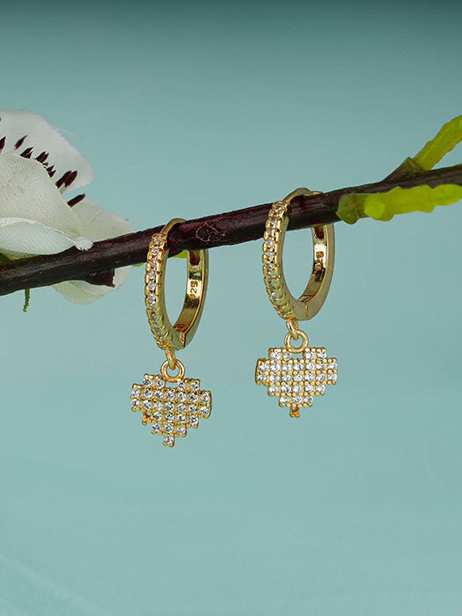 Golden Hanging Heart Hoop Earrings