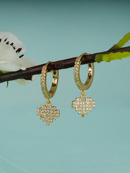 Golden Hanging Heart Hoop Earrings