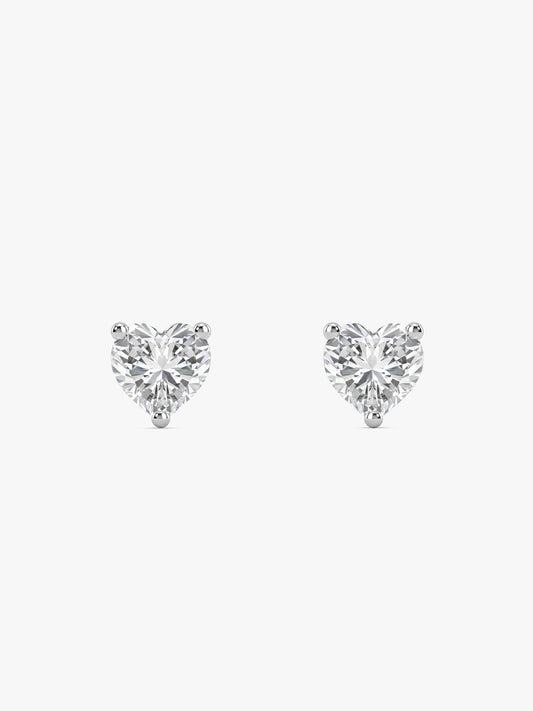 Silver Solitaire Heart Studs