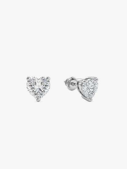 Silver Solitaire Heart Studs