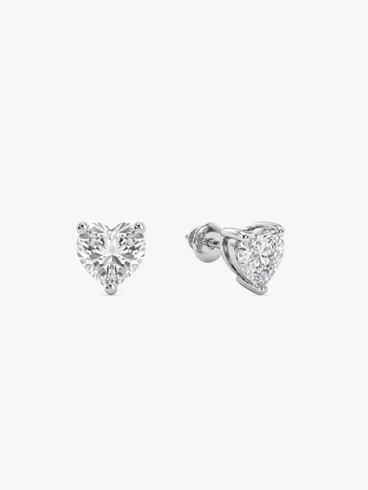 Silver Solitaire Heart Studs