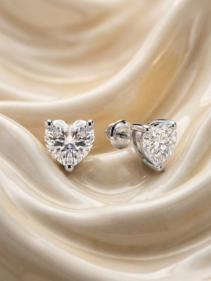 Silver Solitaire Heart Studs
