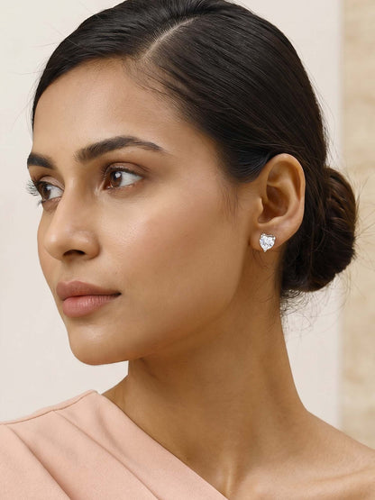 Silver Solitaire Heart Studs