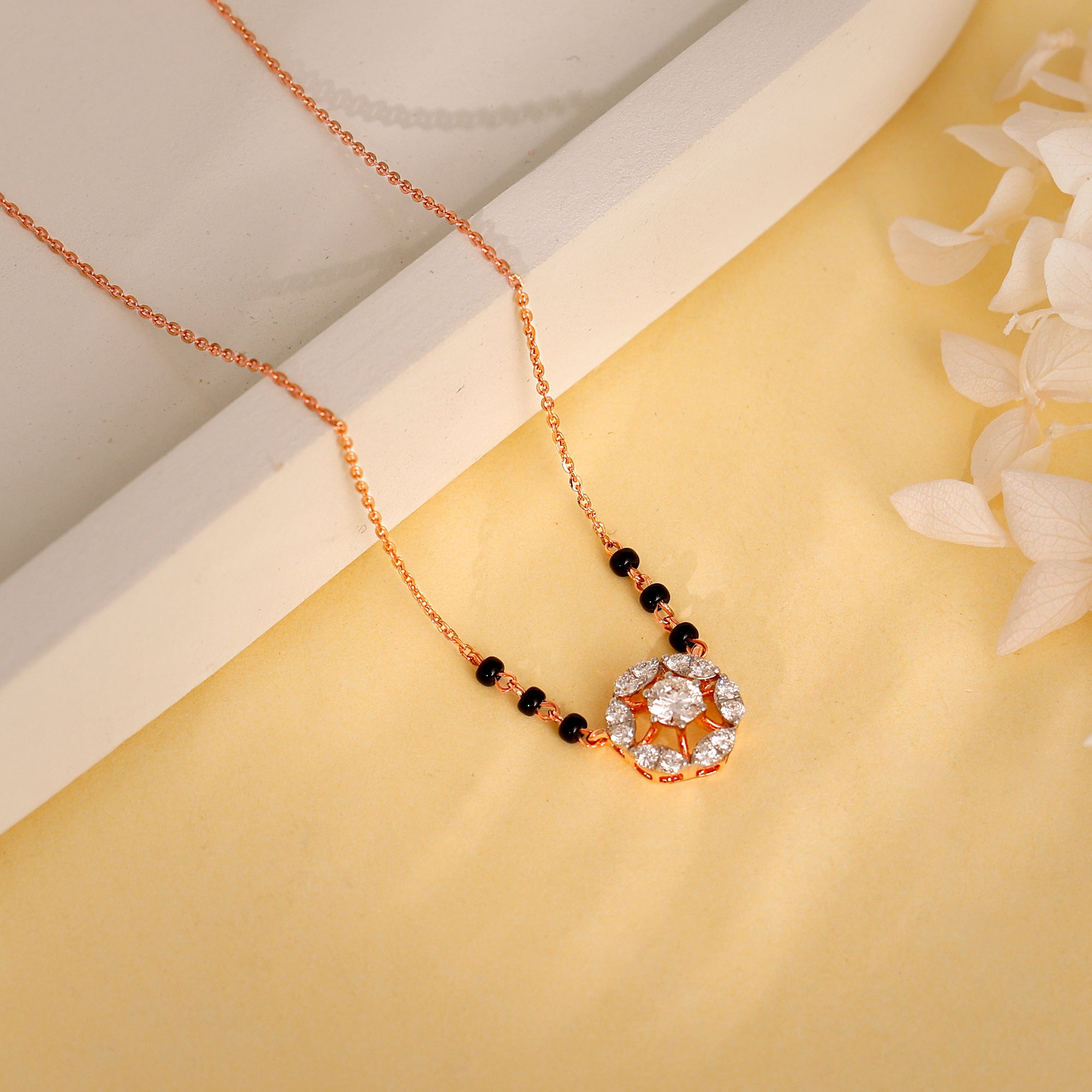 Rose Gold Jeeva Solitaire Diamond Mangalsutra - Image 1
