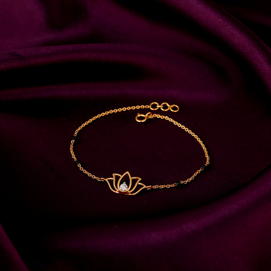 Gold Lotus Elegance Solitaire Diamond Bracelet