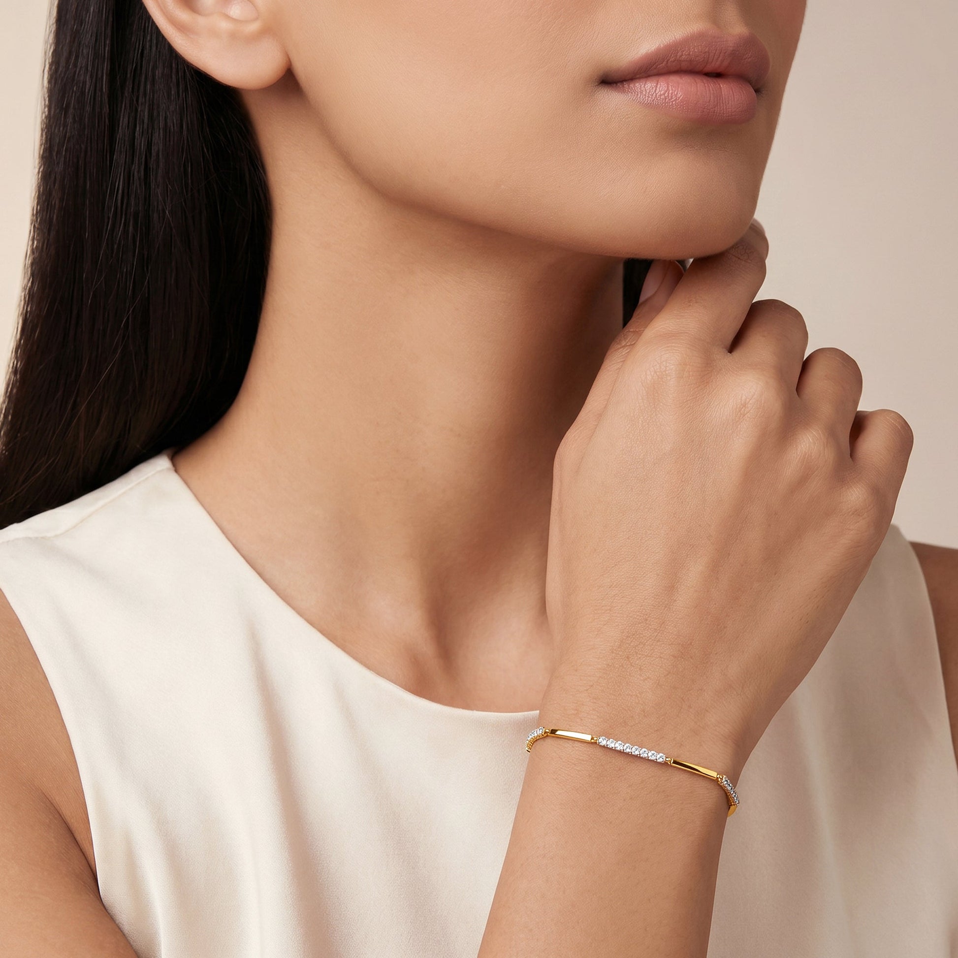 Gold Horizon Line Lab Grown Diamond Bracelet