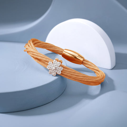 Rose Gold Clover Mesh Lab Grown Diamond Bracelet