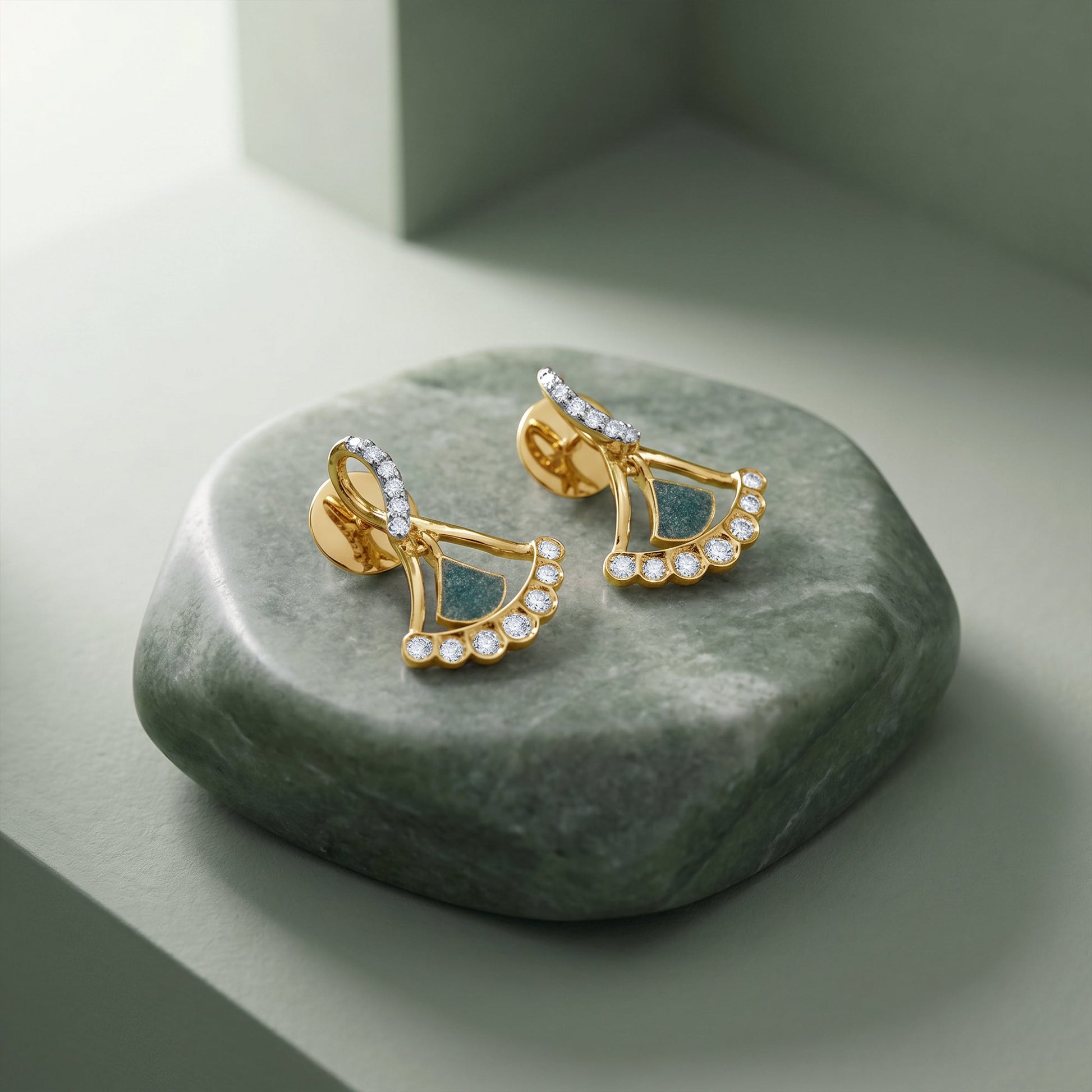Gold Bellune Fan Lab Grown Diamond Earrings