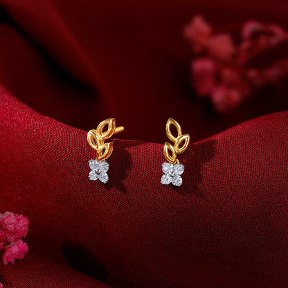 Gold Leaflight Charm Lab Grown Diamond Earrings