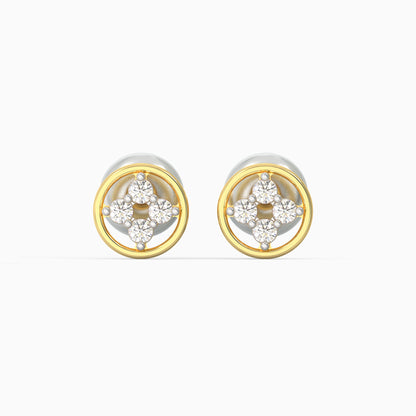 Gold Circular Quartet Diamond Stud Earrings