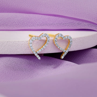 Gold Sparkle Heart Lab Grown Diamond Earrings