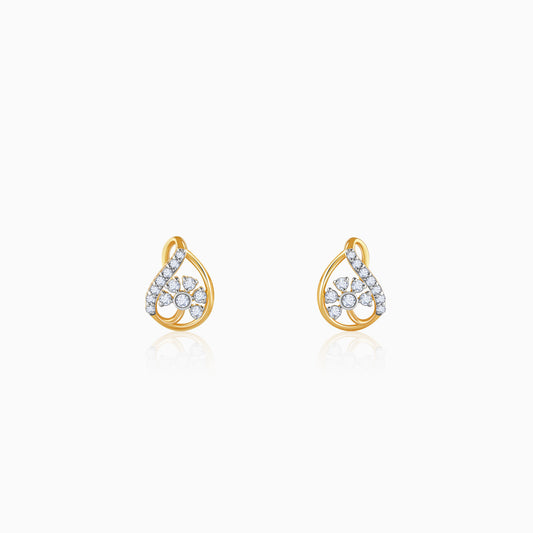 Gold Floral Shell Lab Grown Diamond Earrings