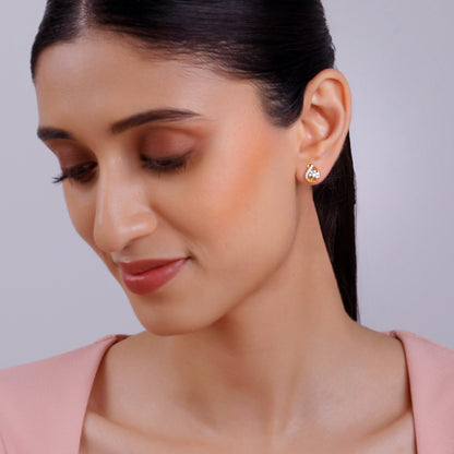 Gold Floral Shell Lab Grown Diamond Earrings