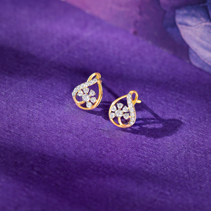 Gold Floral Shell Lab Grown Diamond Earrings