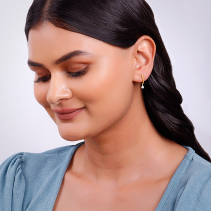 Gold J Drop Lab Grown Diamond Hoop Earrings