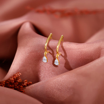 Gold J Drop Lab Grown Diamond Hoop Earrings