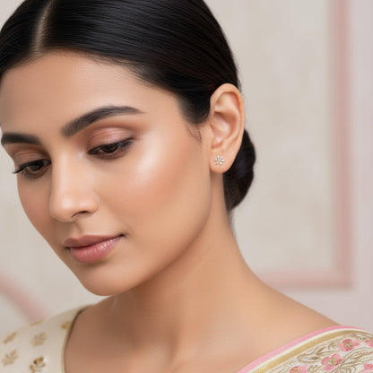 Gold Floral Shine Lab Grown Diamond Earrings