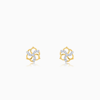 Gold Camellia Floral Lab Grown Diamond Earrings