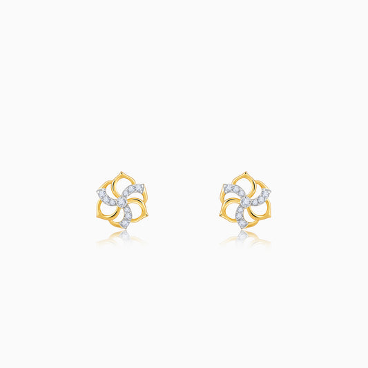 Gold Camellia Floral Lab Grown Diamond Earrings