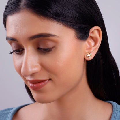 Gold Camellia Floral Lab Grown Diamond Earrings