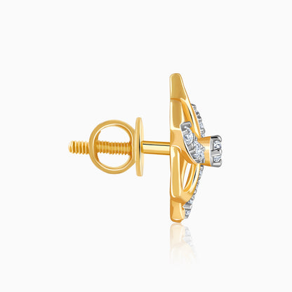 Gold Camellia Floral Lab Grown Diamond Earrings