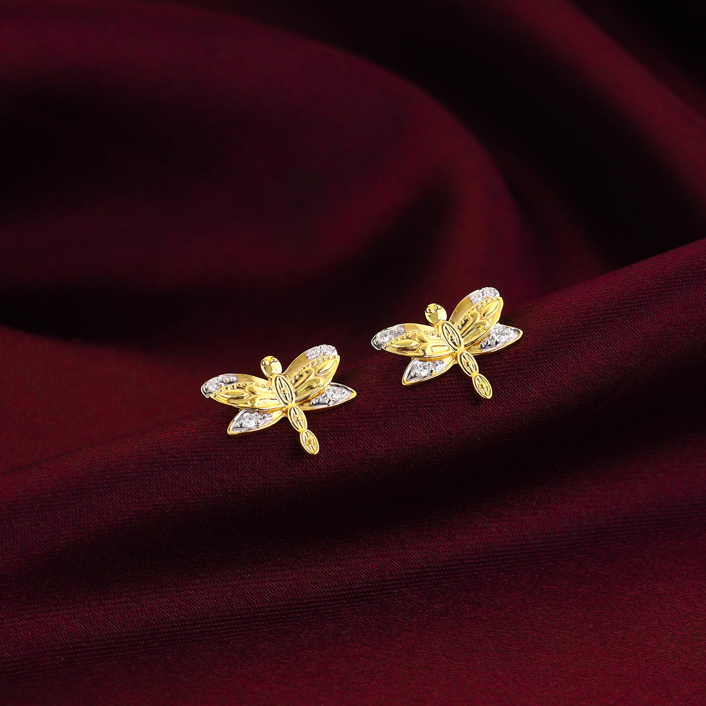 Gold Dragonfly Diamond Earrings
