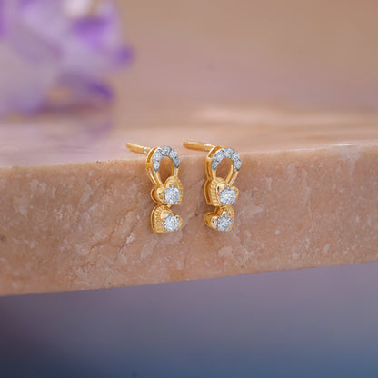Gold Heart Drop Lab Grown Diamond Earrings