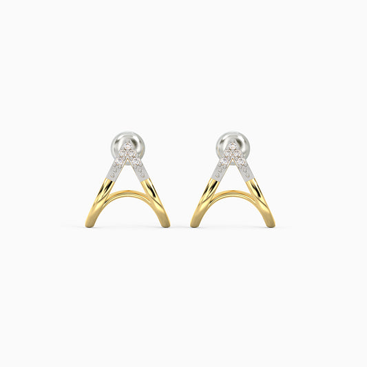 Gold V Stud Diamond Earrings