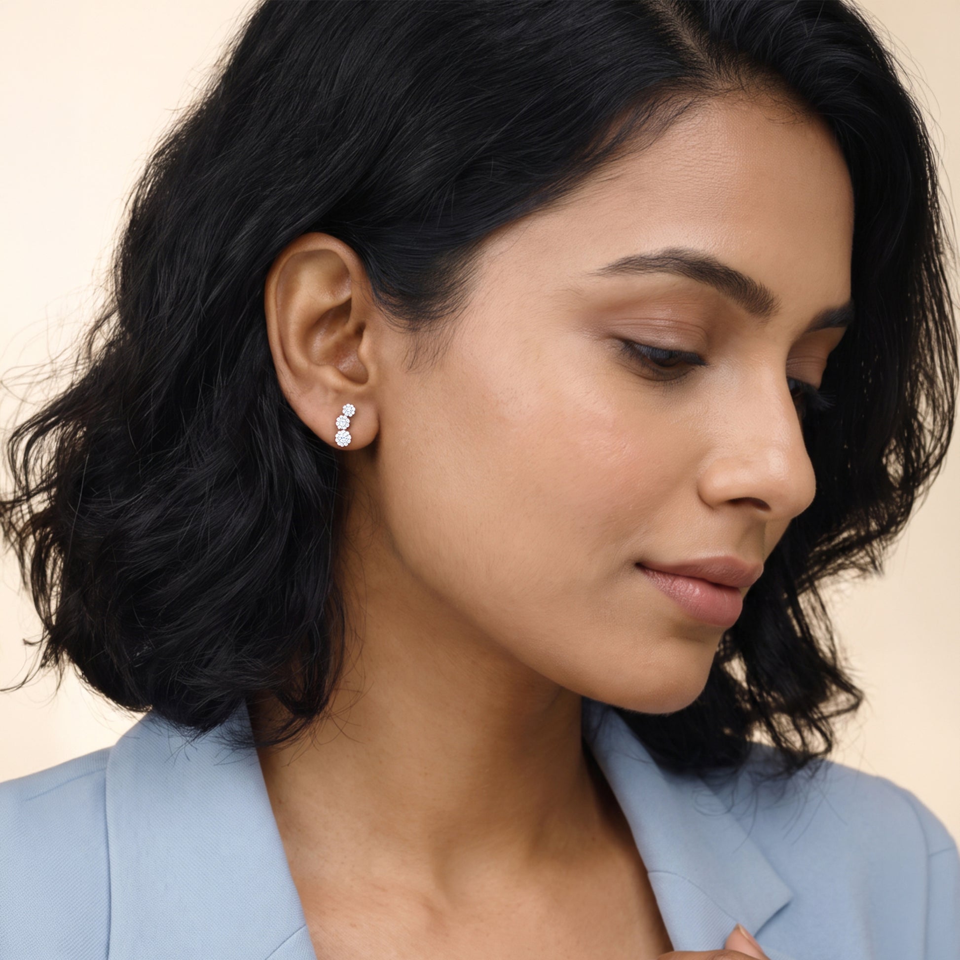 Rose Gold Triple Radiance Lab Grown Diamond Earrings