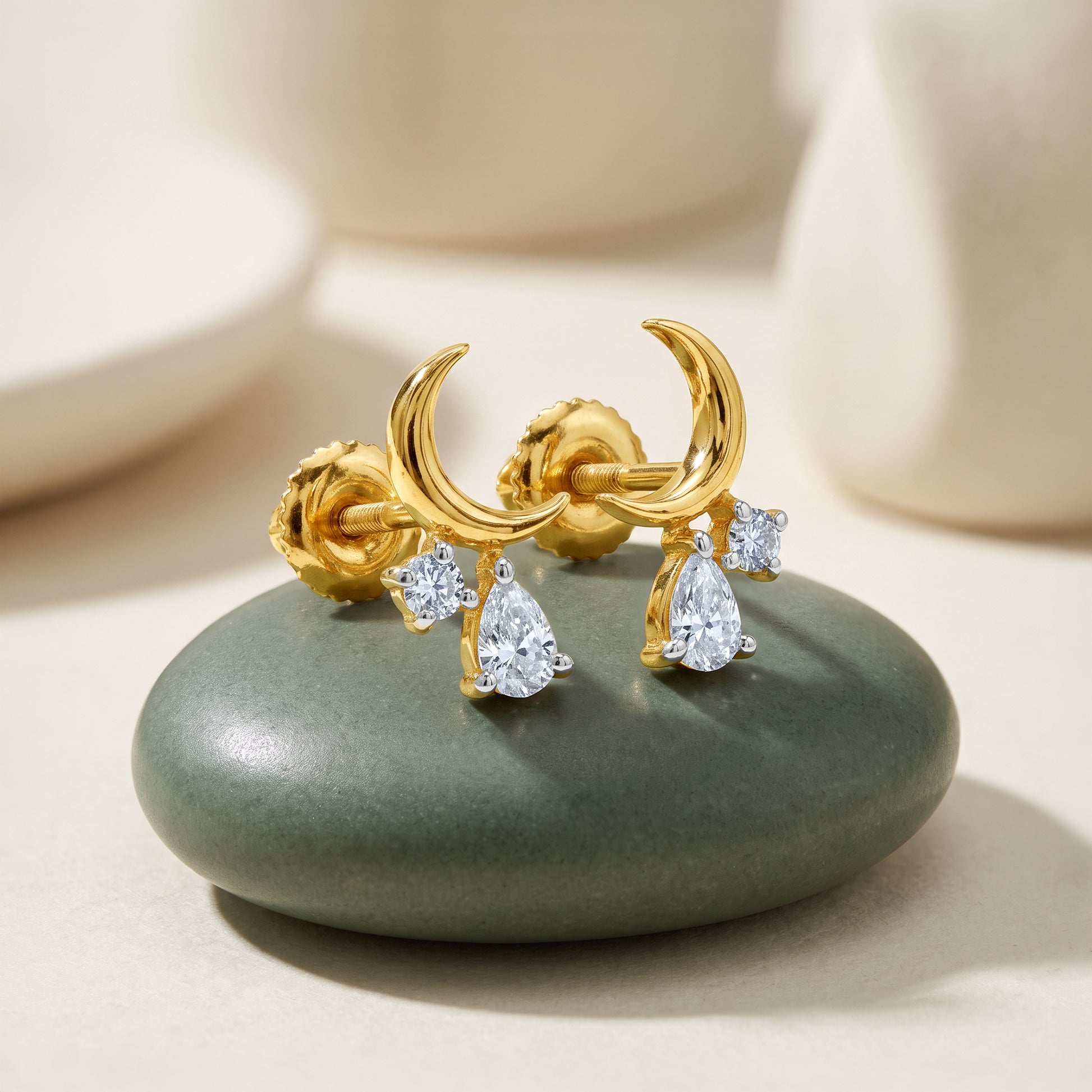 Gold Crescent Belle Lab Grown Diamond Earrings