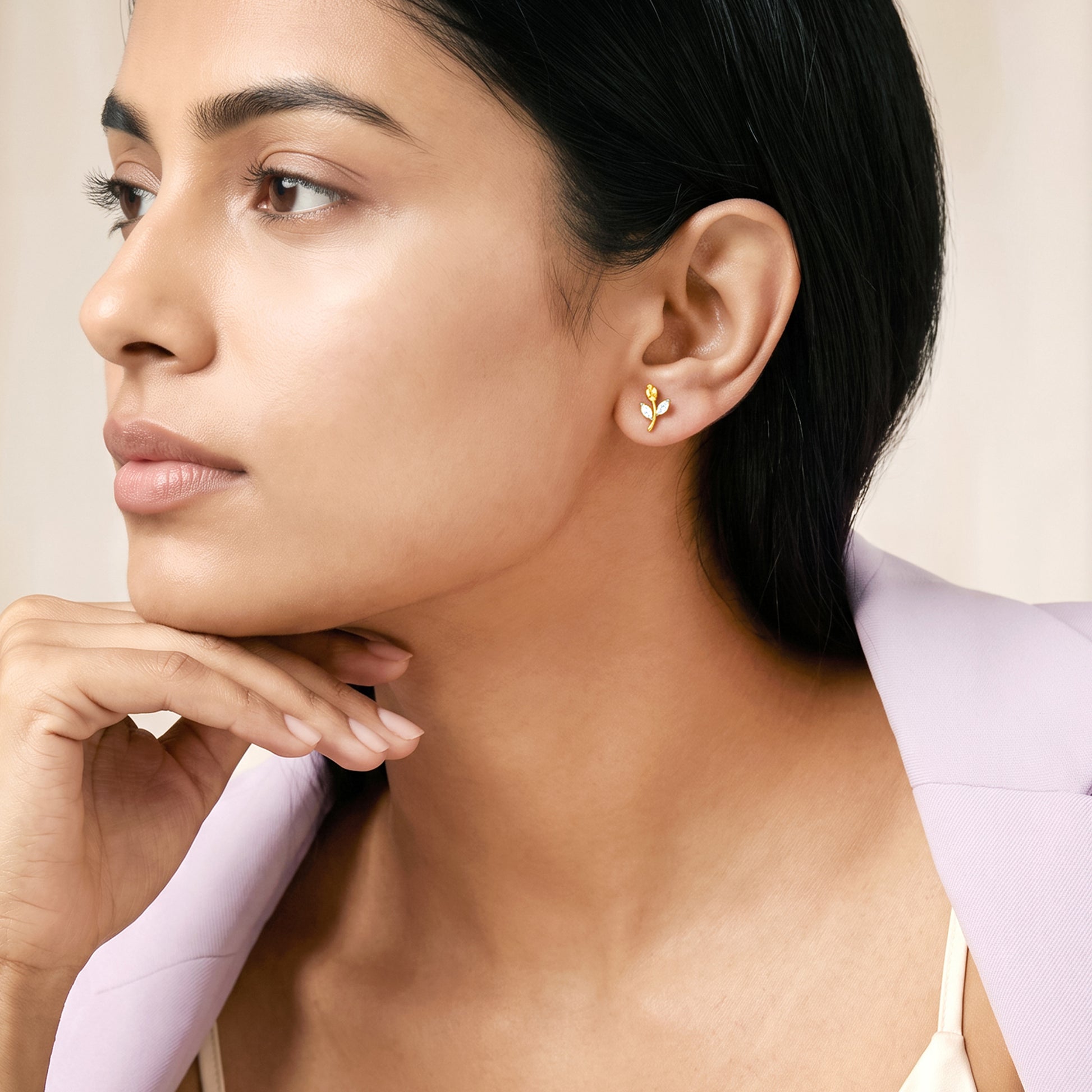 Gold Willow Sprig Lab Grown Diamond Earrings