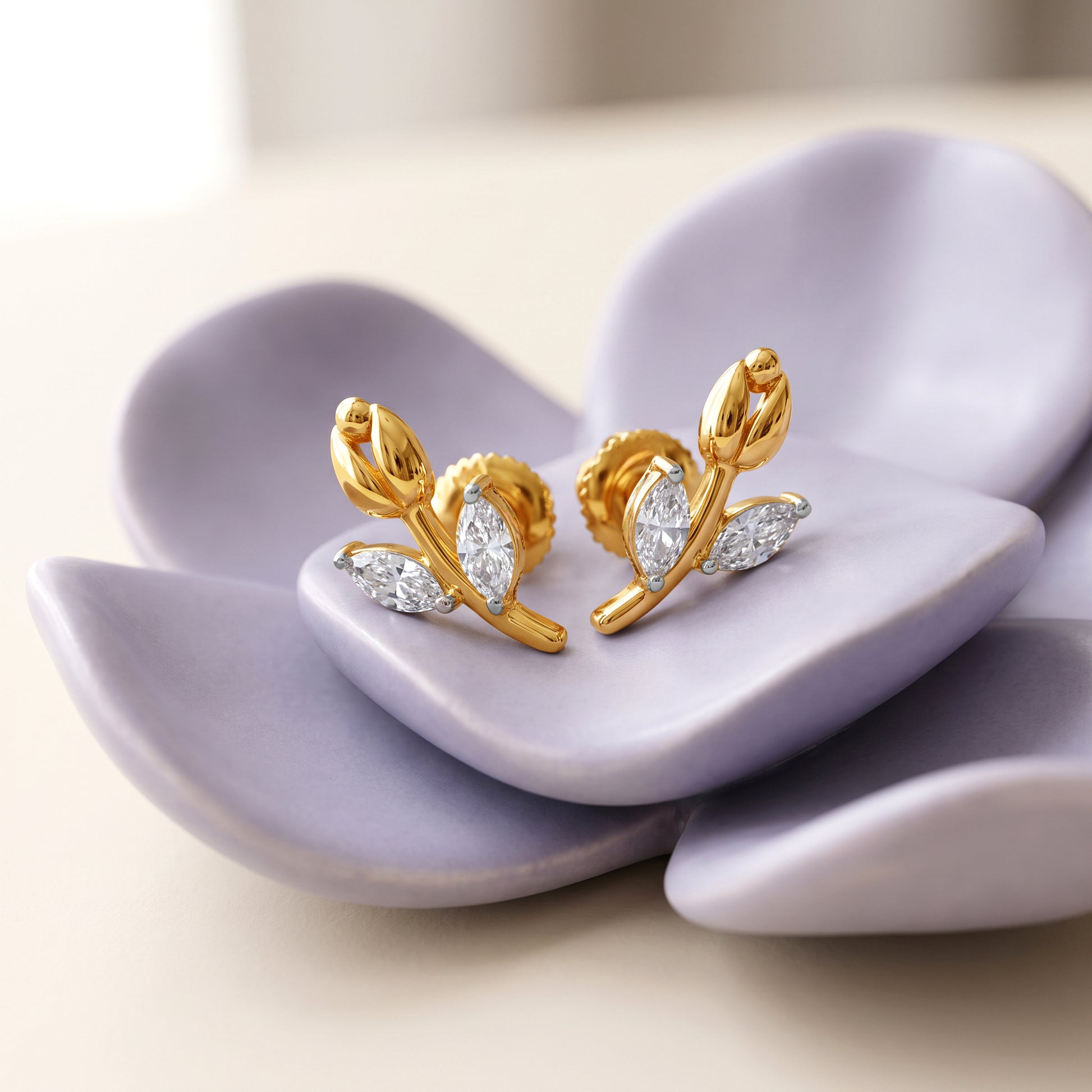Gold Willow Sprig Lab Grown Diamond Earrings