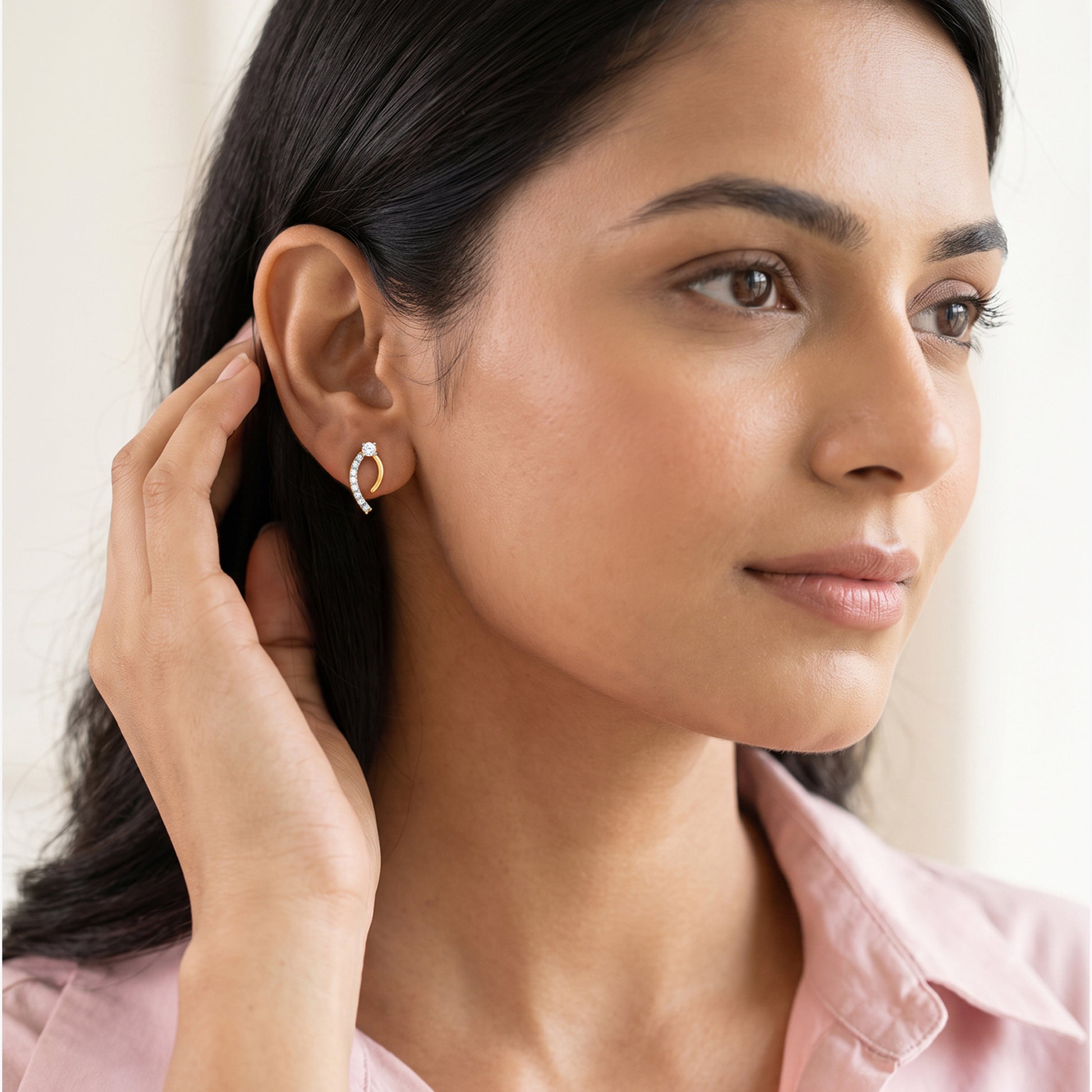 Gold Crescent Flow Lab Grown Diamond Earrings
