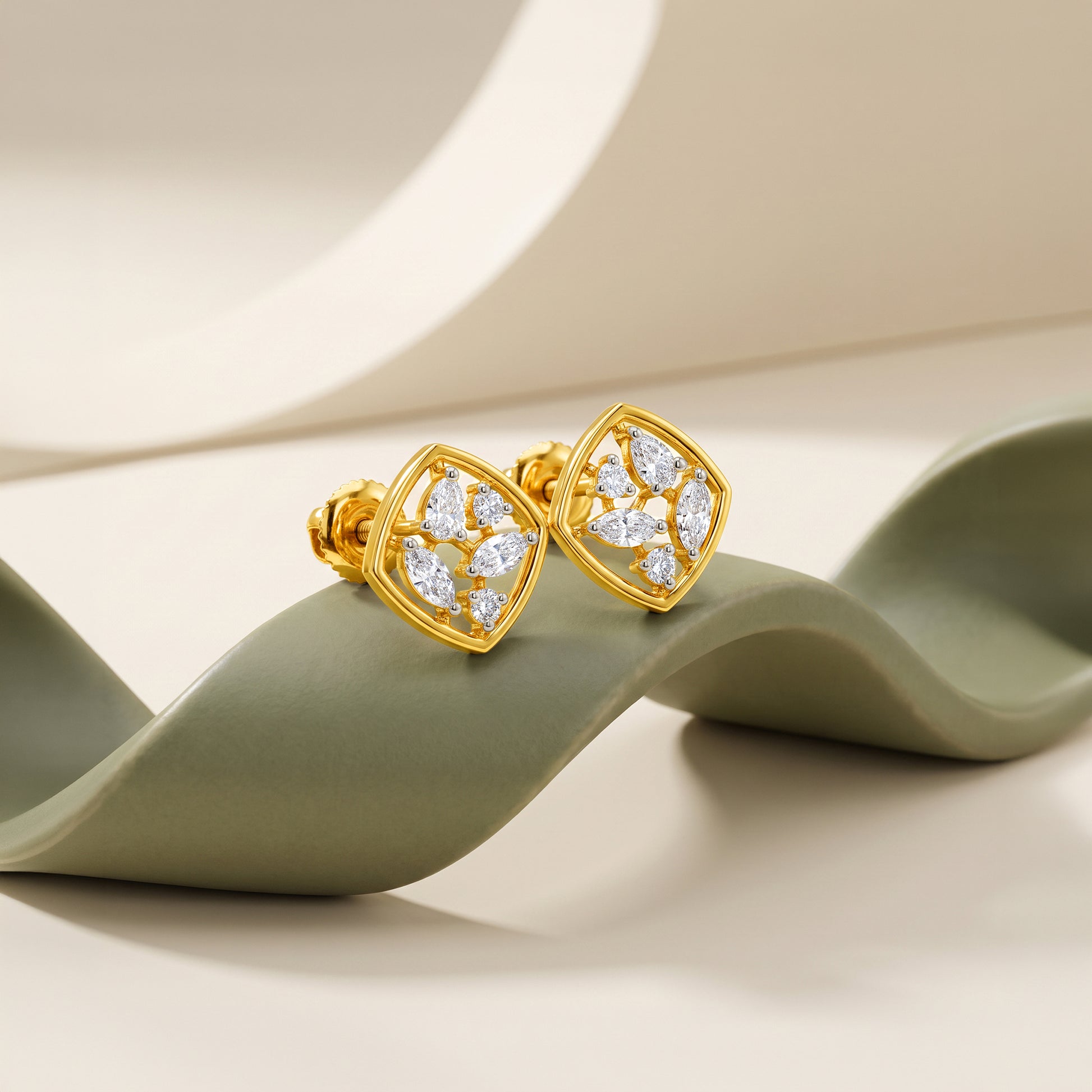 Gold Mosaic Window Lab Grown Diamond Studs