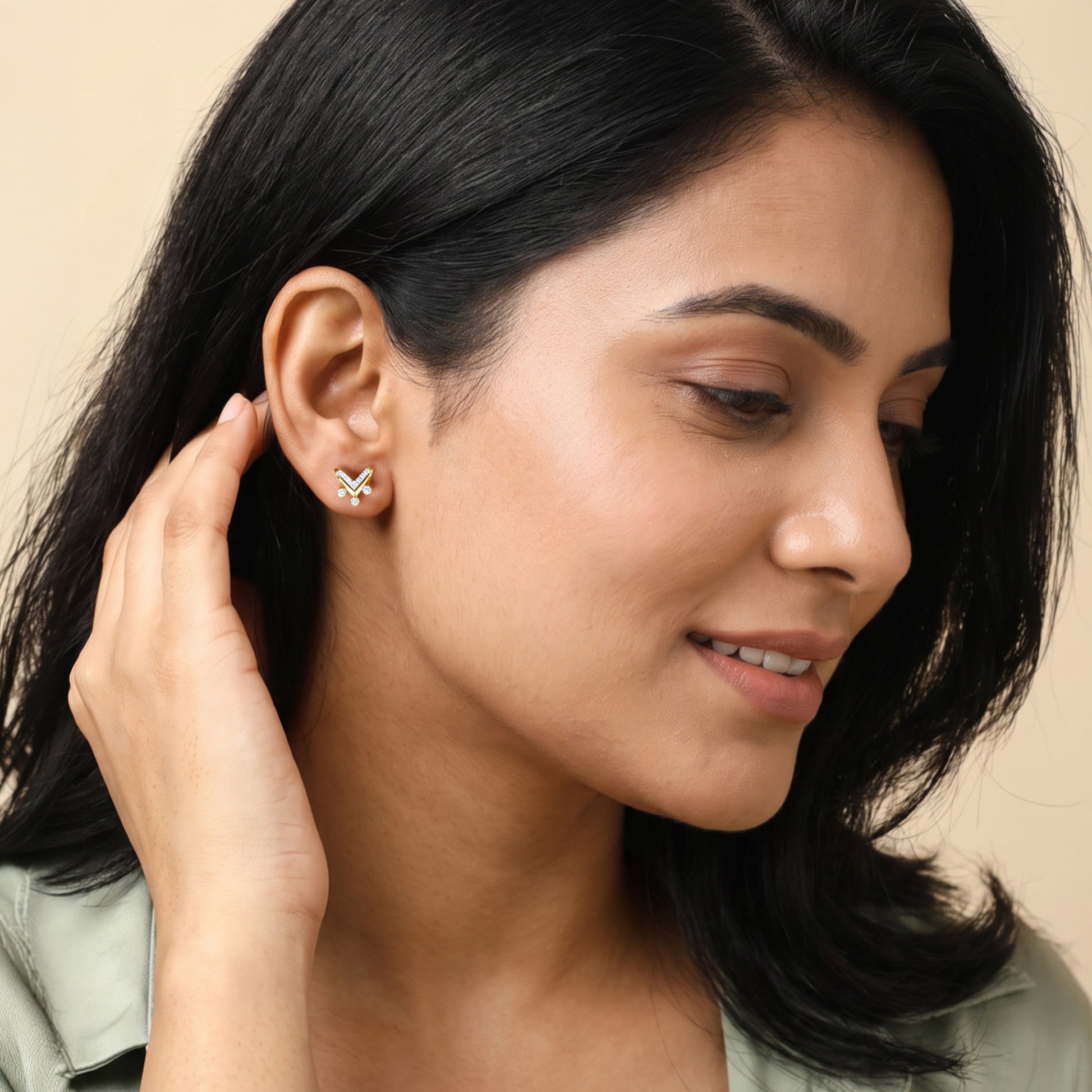 Gold Regal Chevron Lab Grown Diamond Earrings