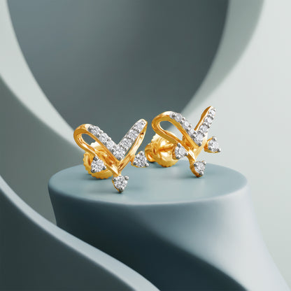 Gold Regal Chevron Lab Grown Diamond Earrings