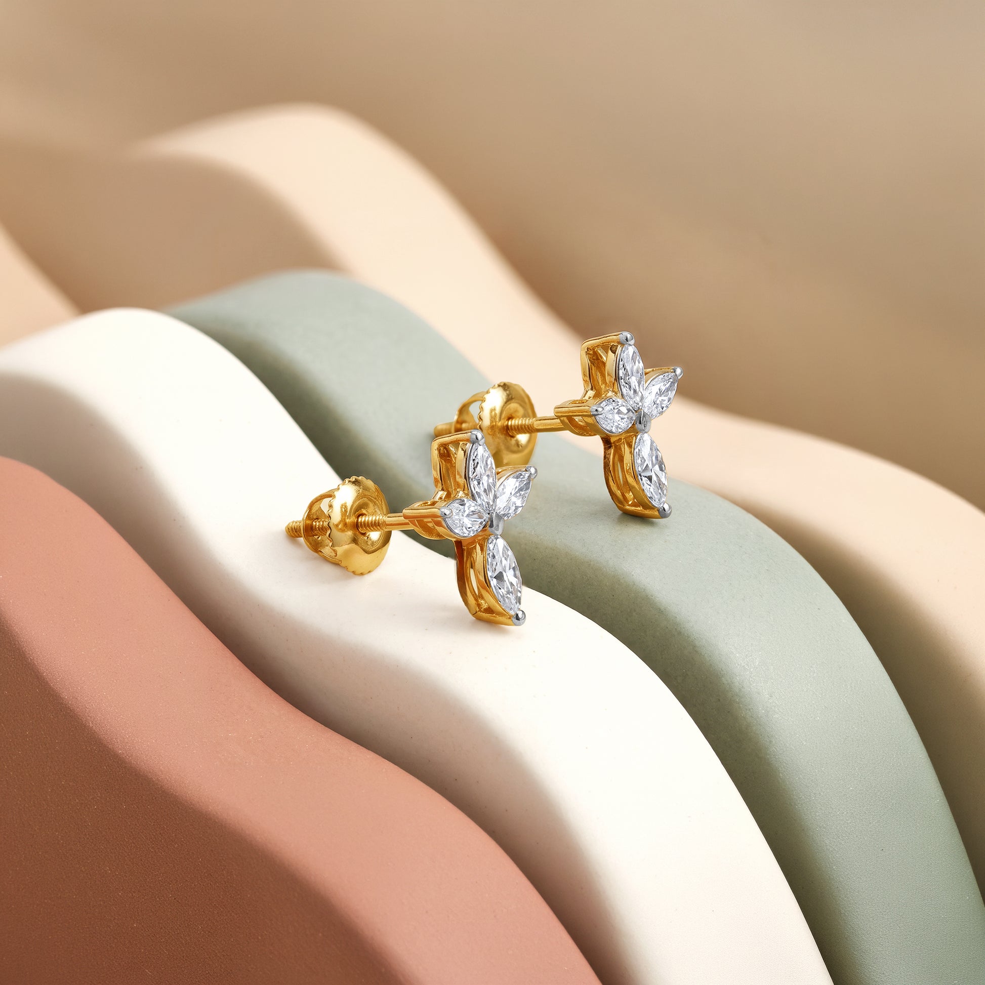 Gold Marquise Fleur Lab Grown Diamond Earrings