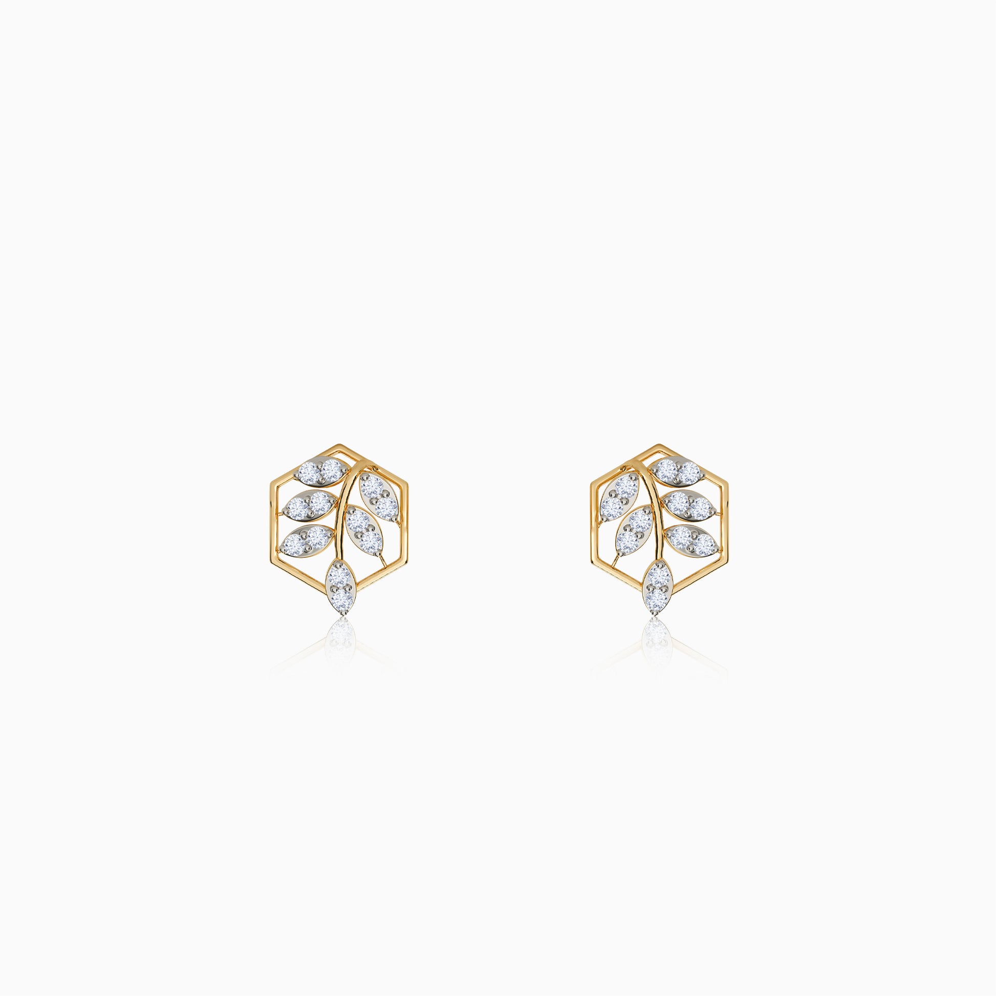Gold Spring Leaf Lab Grown Diamond Studs
