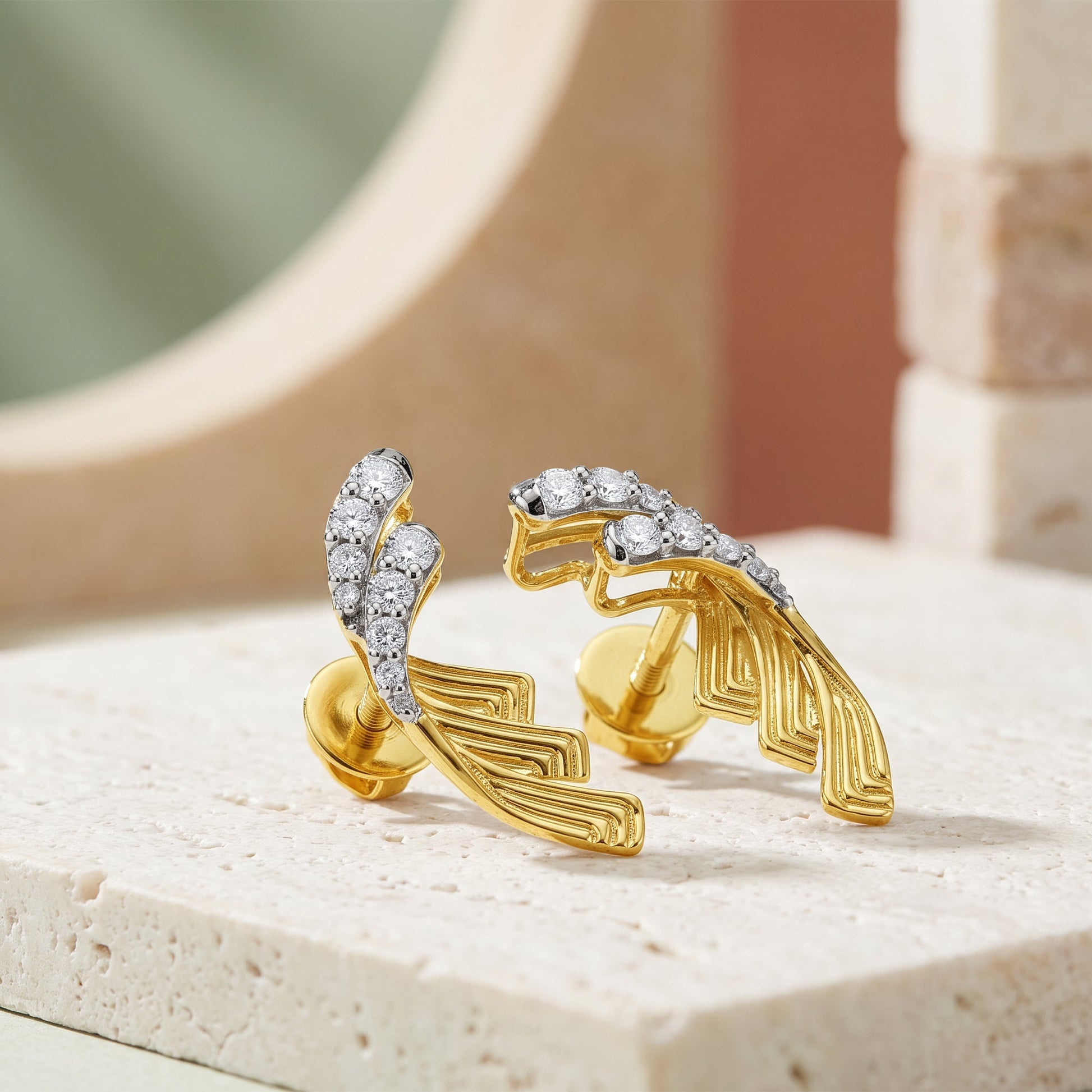 Gold Radiant Wing Lab Grown Diamond Earrings
