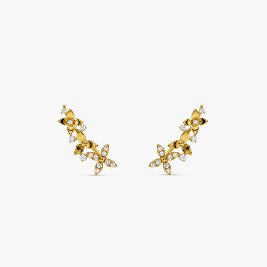Gold Flower Cascade Lab Grown Diamond Earrings