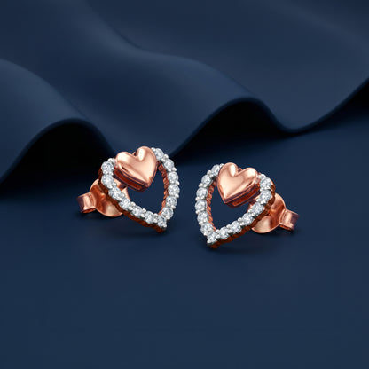Rose Gold Twinkling Heart Lab Grown Diamond Studs