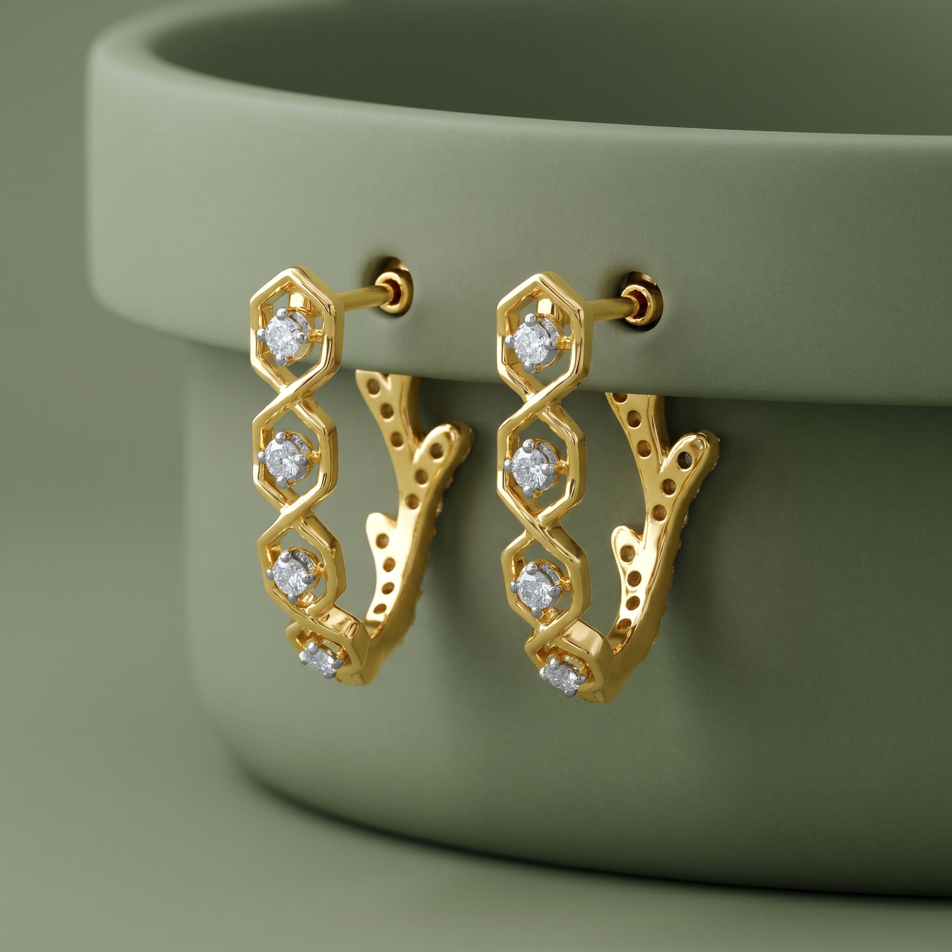 Gold Spiral Luster Lab Grown Diamond Earrings