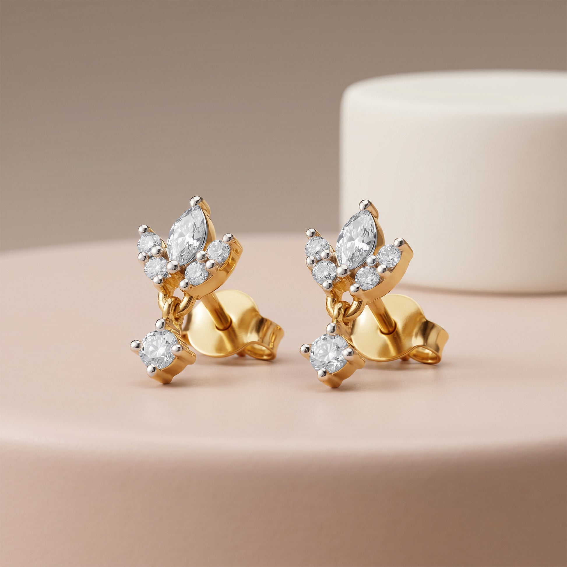 Gold Lustra Frame Lab Grown Diamond Earrings
