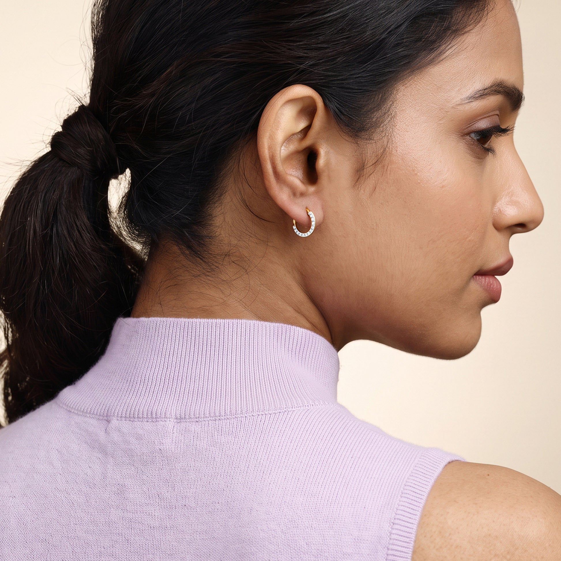 Gold Hollow Circle Lab Grown Diamond Earrings