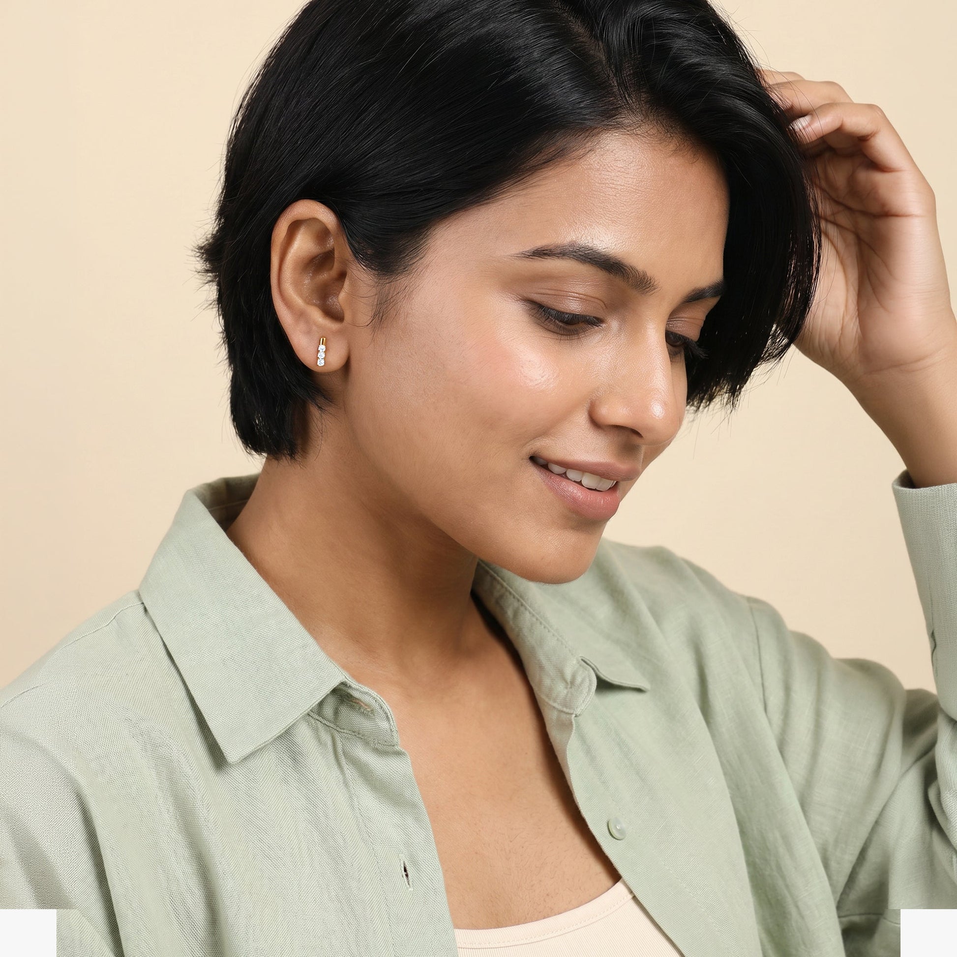 Gold Line of Light Lab Grown Diamond Earrings