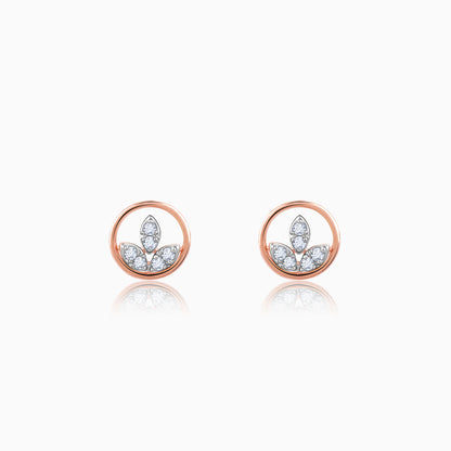 Rose Gold Floral Circle Diamond Earrings