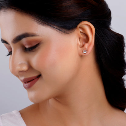 Rose Gold Floral Circle Diamond Earrings