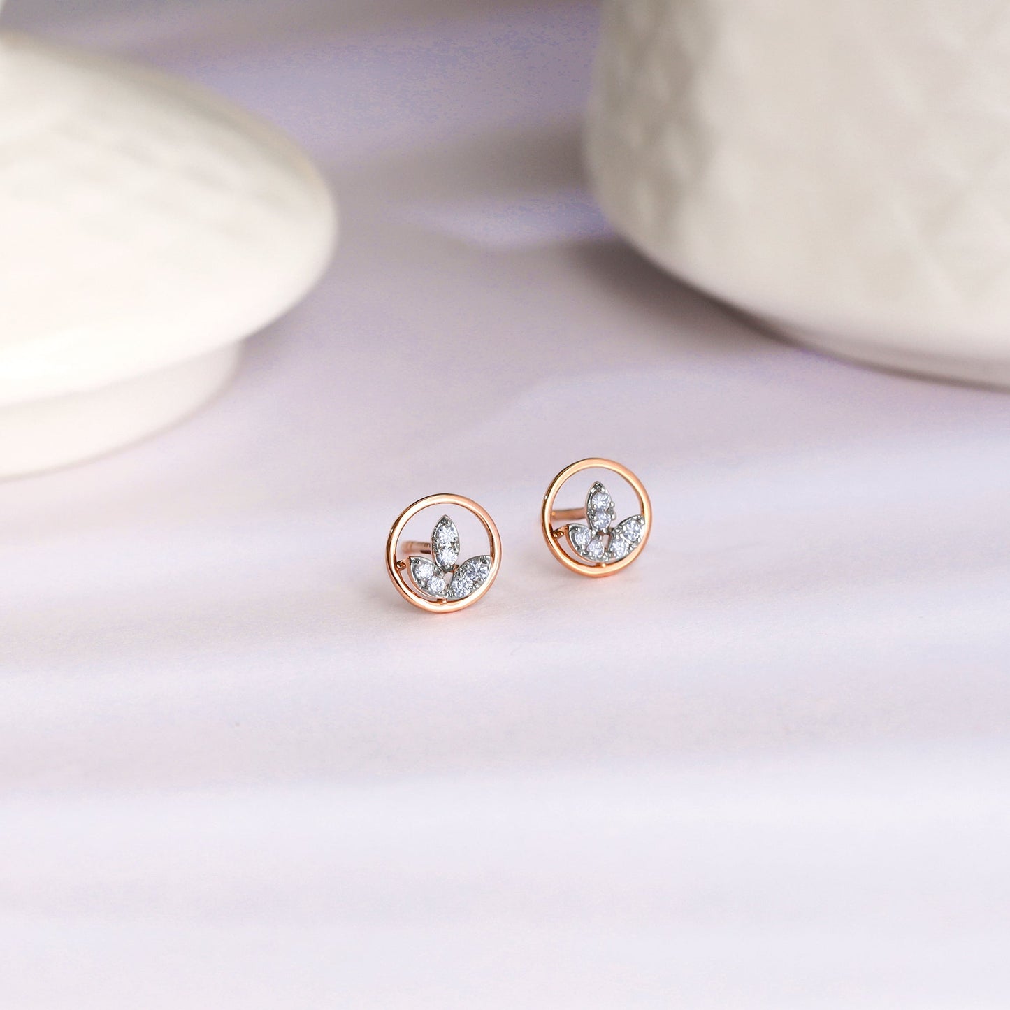 Rose Gold Floral Circle Diamond Earrings
