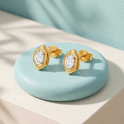 Gold Oblique Luxe Lab Grown Diamond Earrings